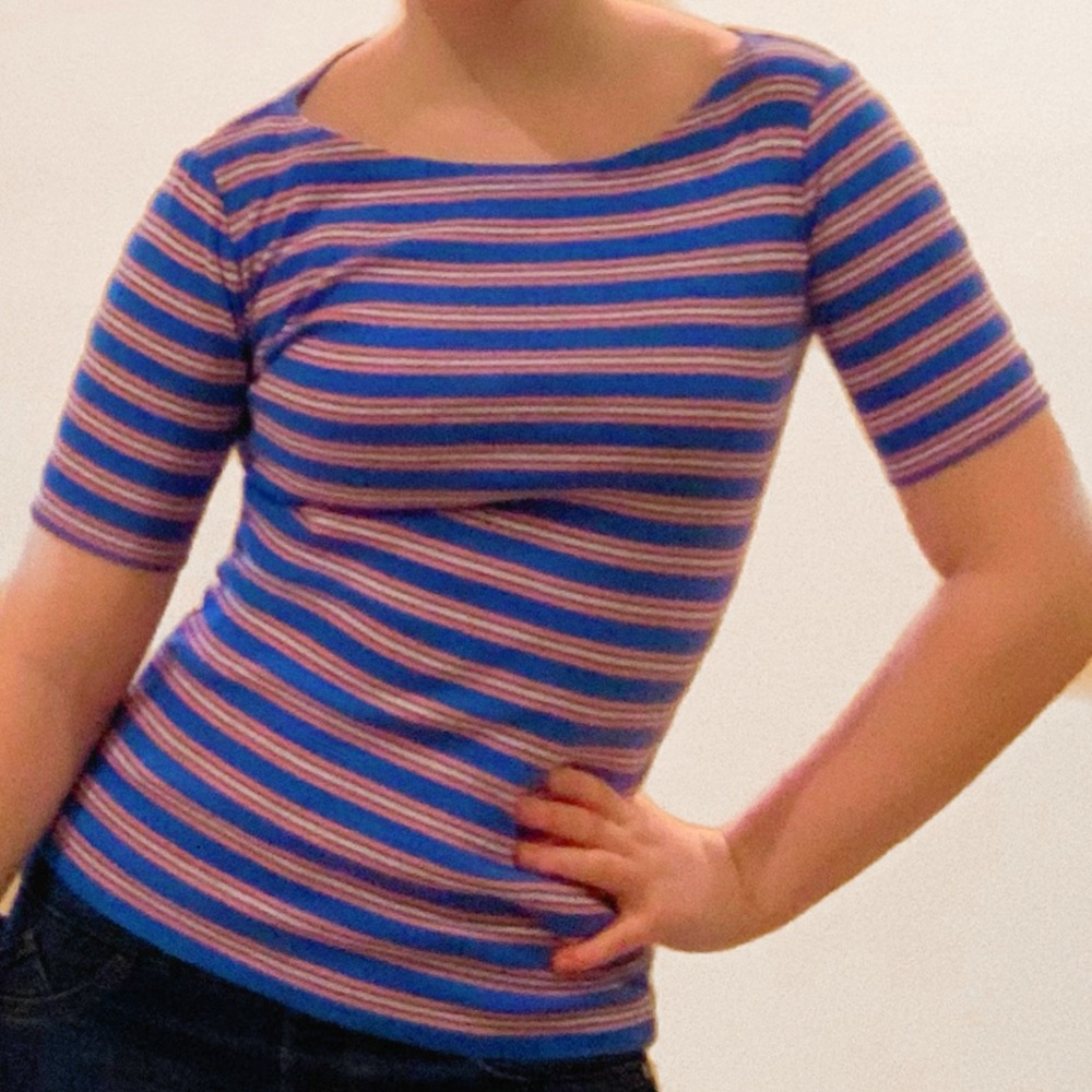 J. Crew Stripe Boat Neck Tee Quarter Sleeve XXS.